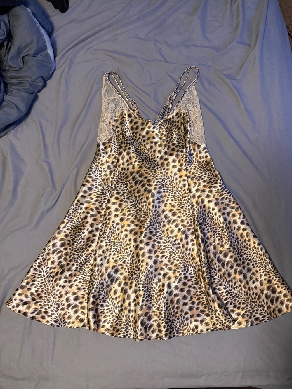 Leopard Lace-Trim Chemise Slip in Taupe/Black